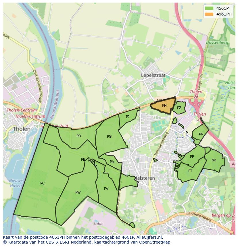 Afbeelding van het postcodegebied 4661 PH op de kaart.