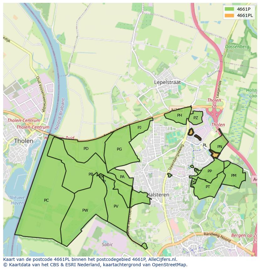Afbeelding van het postcodegebied 4661 PL op de kaart.