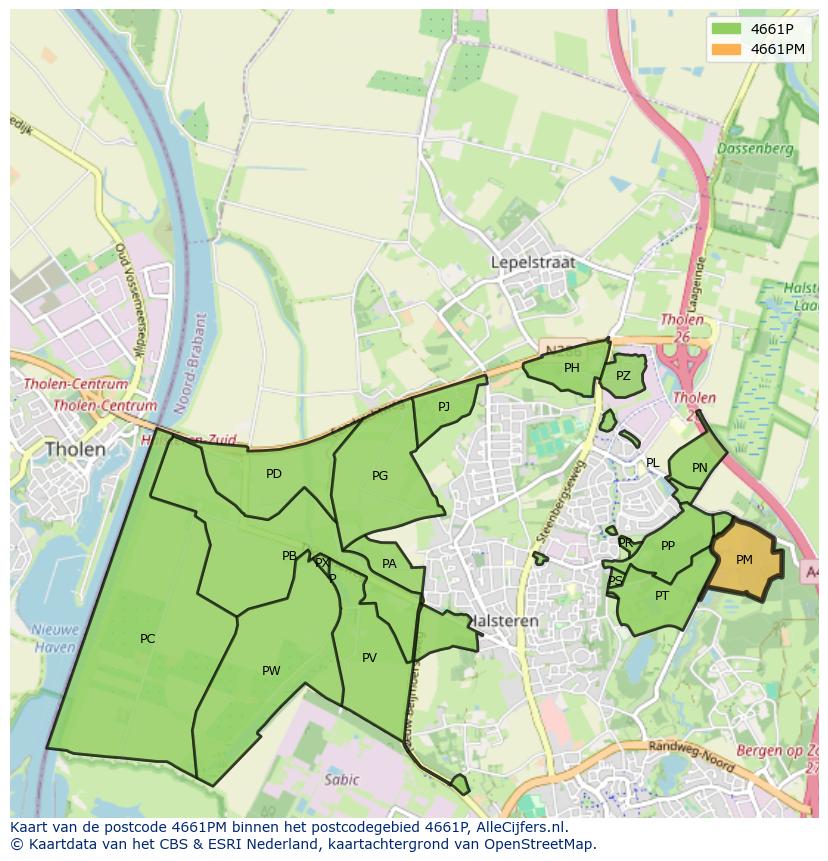 Afbeelding van het postcodegebied 4661 PM op de kaart.