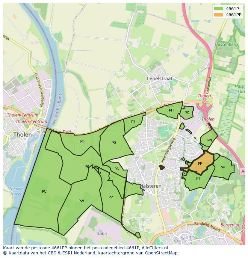 Afbeelding van het postcodegebied 4661 PP op de kaart.