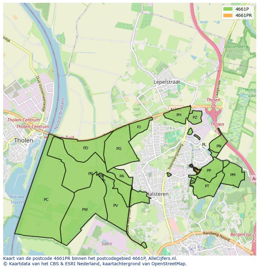 Afbeelding van het postcodegebied 4661 PR op de kaart.
