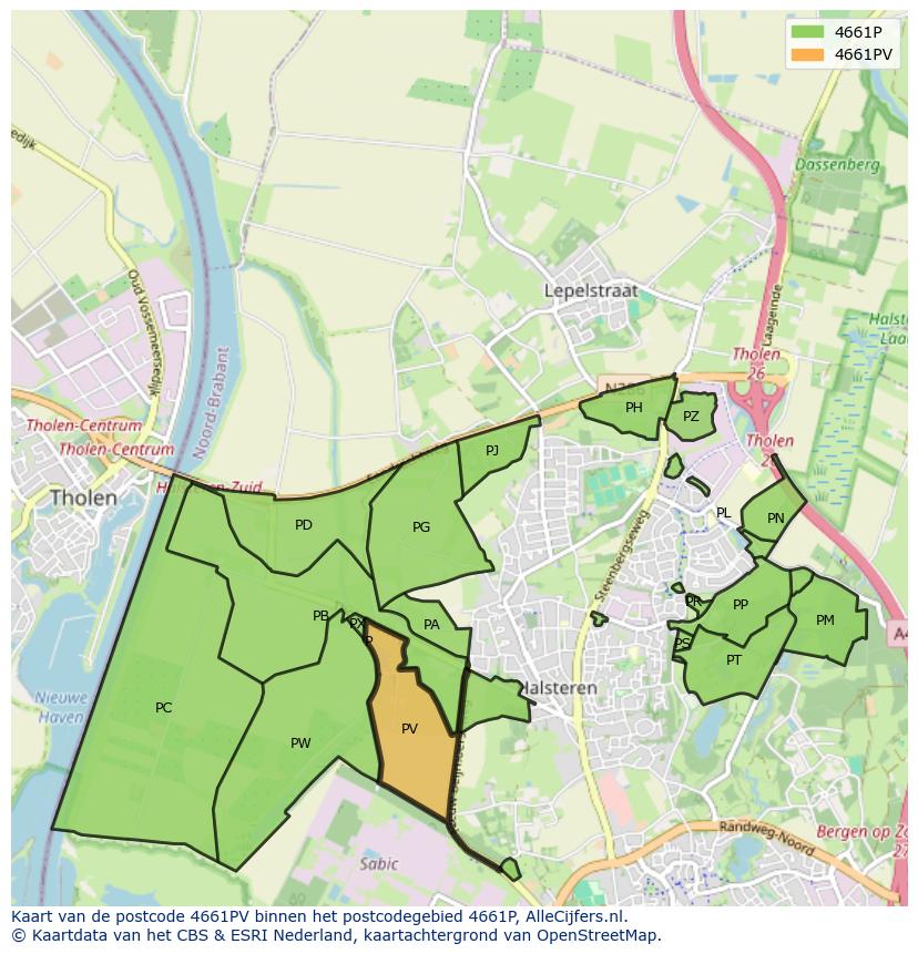 Afbeelding van het postcodegebied 4661 PV op de kaart.