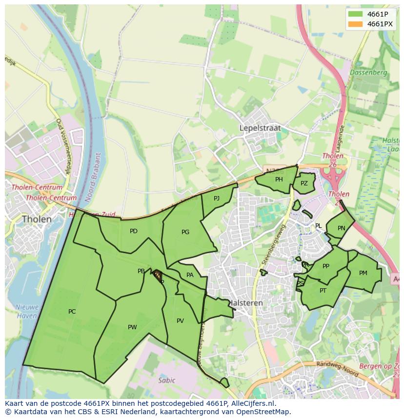 Afbeelding van het postcodegebied 4661 PX op de kaart.