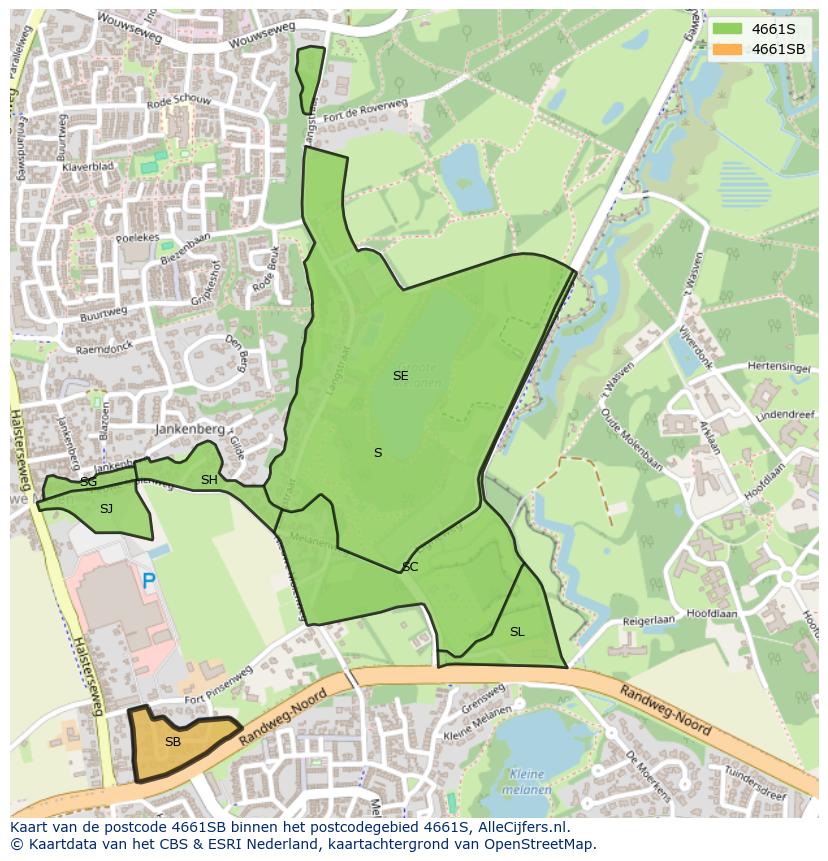 Afbeelding van het postcodegebied 4661 SB op de kaart.