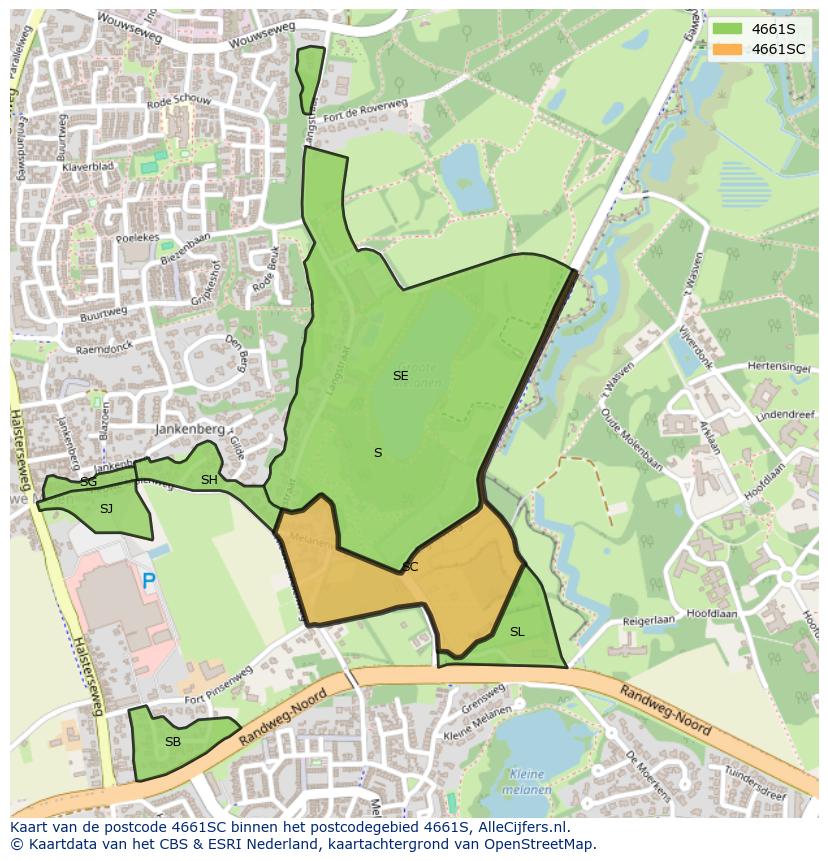 Afbeelding van het postcodegebied 4661 SC op de kaart.