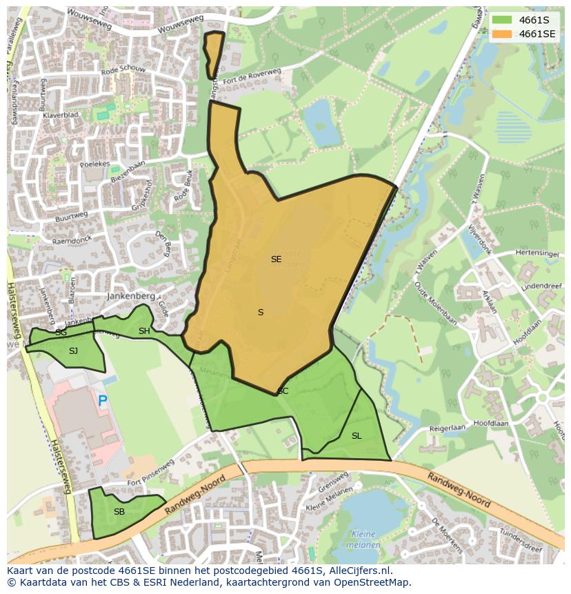 Afbeelding van het postcodegebied 4661 SE op de kaart.