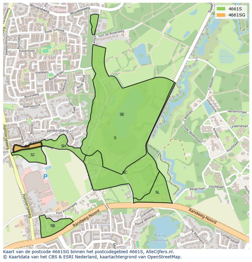 Afbeelding van het postcodegebied 4661 SG op de kaart.