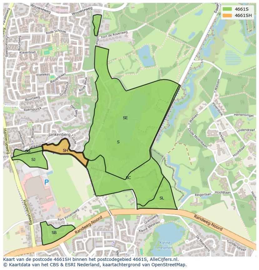 Afbeelding van het postcodegebied 4661 SH op de kaart.