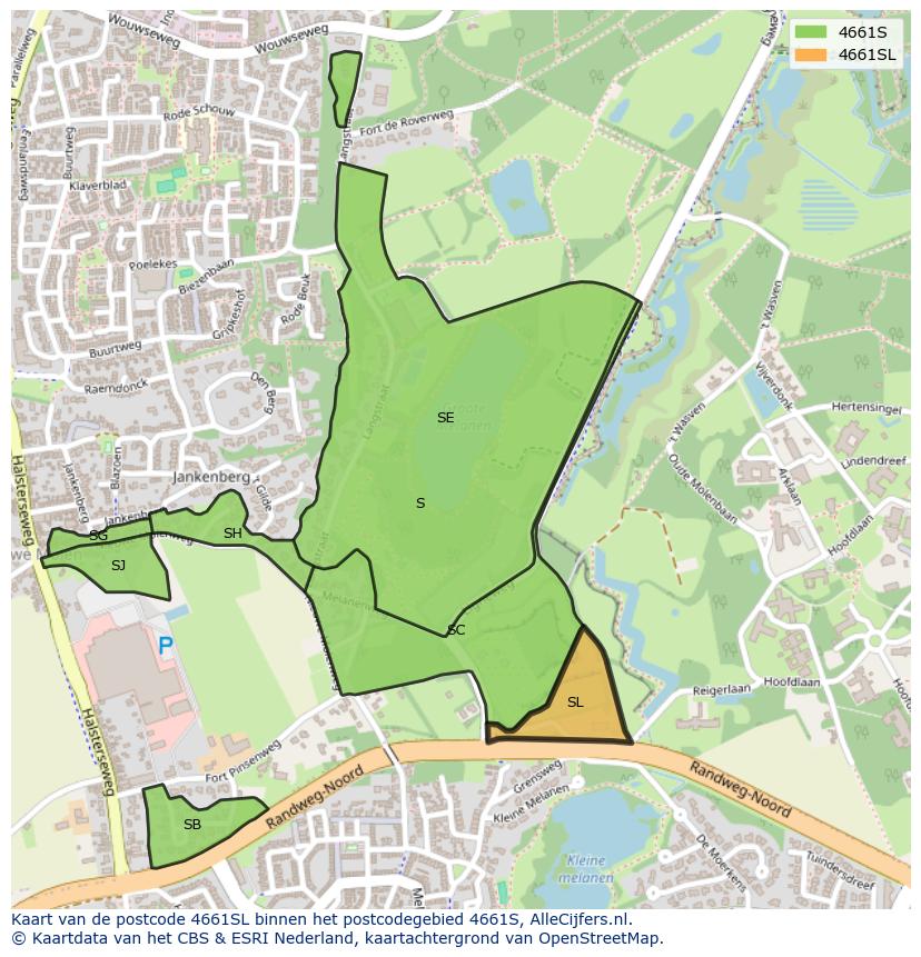 Afbeelding van het postcodegebied 4661 SL op de kaart.