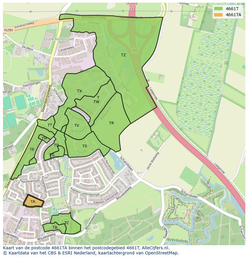 Afbeelding van het postcodegebied 4661 TA op de kaart.