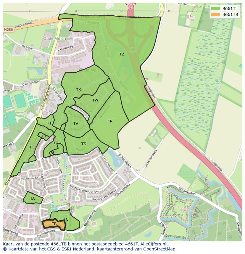 Afbeelding van het postcodegebied 4661 TB op de kaart.