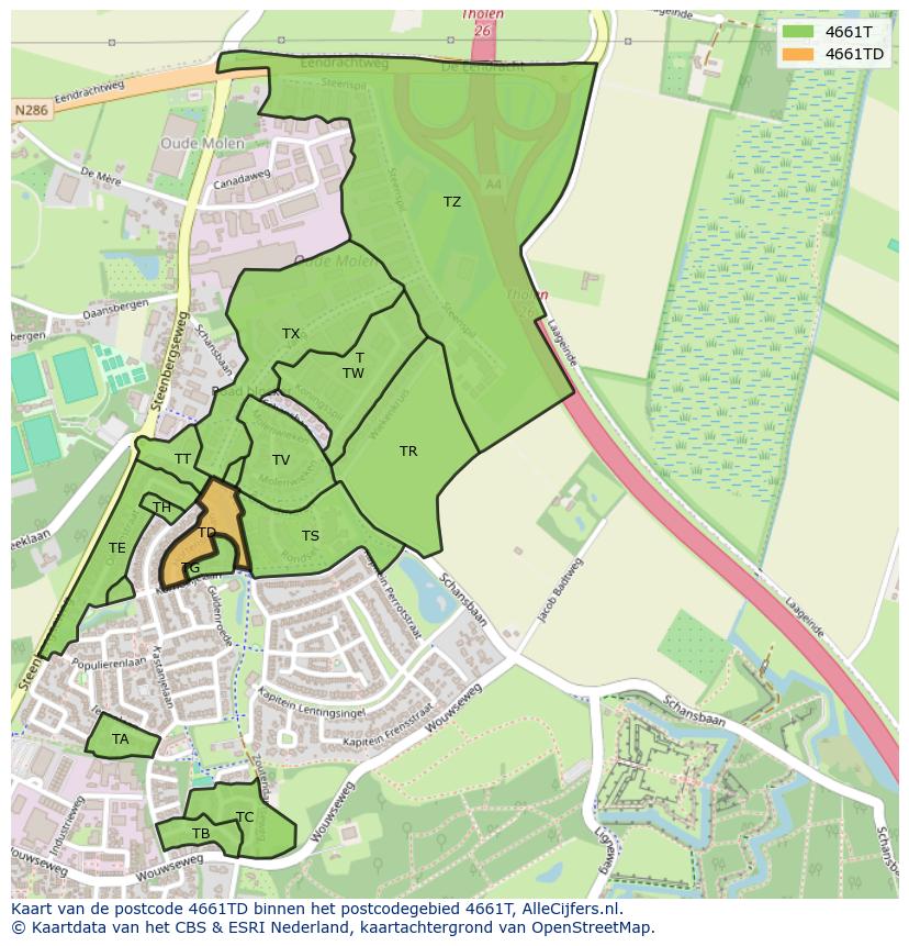 Afbeelding van het postcodegebied 4661 TD op de kaart.