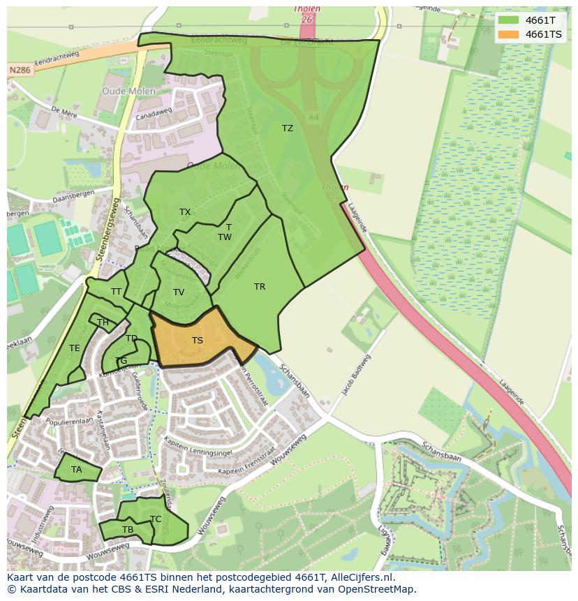 Afbeelding van het postcodegebied 4661 TS op de kaart.