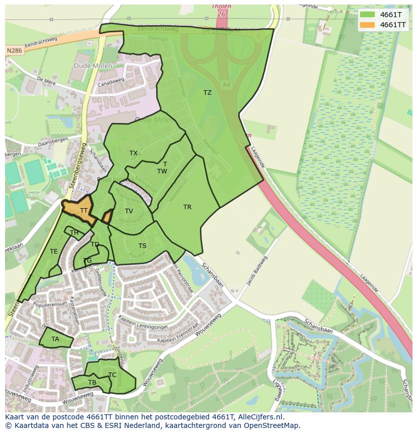 Afbeelding van het postcodegebied 4661 TT op de kaart.
