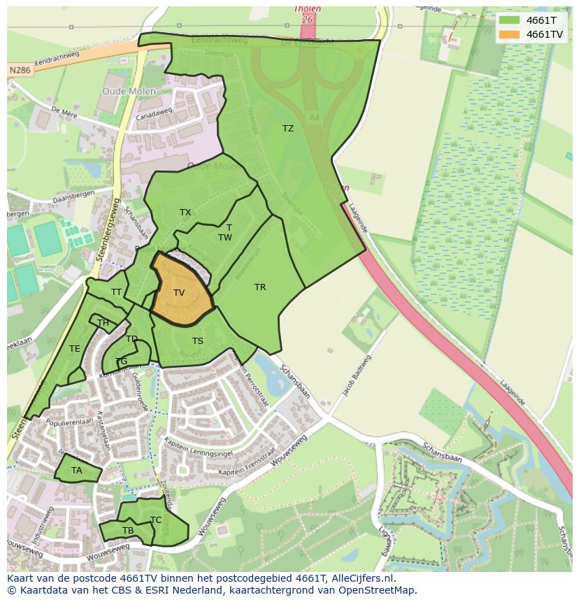 Afbeelding van het postcodegebied 4661 TV op de kaart.