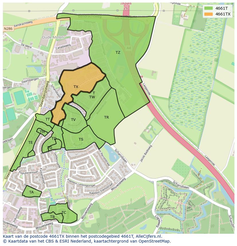 Afbeelding van het postcodegebied 4661 TX op de kaart.
