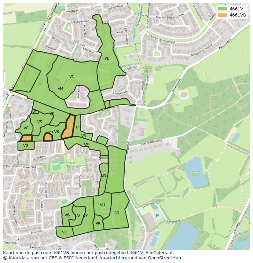 Afbeelding van het postcodegebied 4661 VB op de kaart.