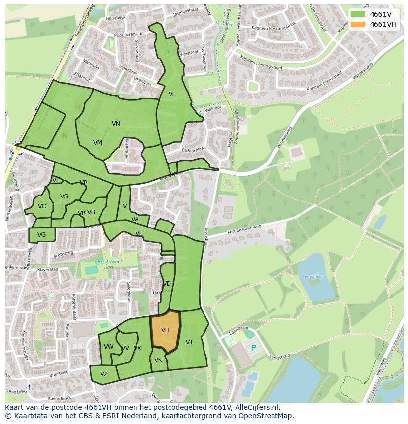 Afbeelding van het postcodegebied 4661 VH op de kaart.