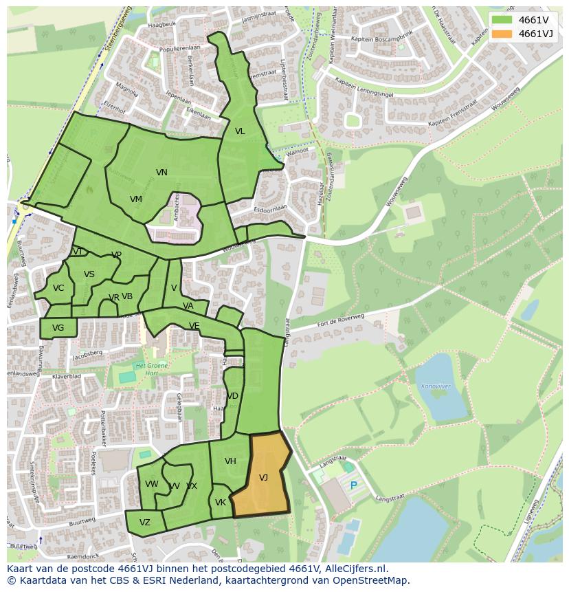 Afbeelding van het postcodegebied 4661 VJ op de kaart.