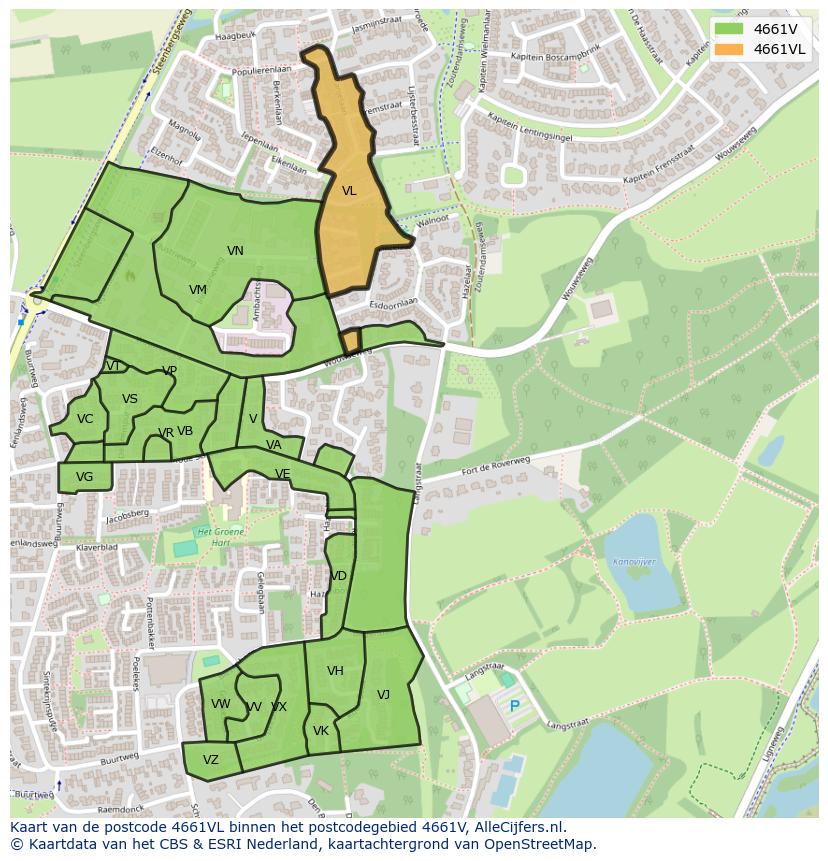 Afbeelding van het postcodegebied 4661 VL op de kaart.