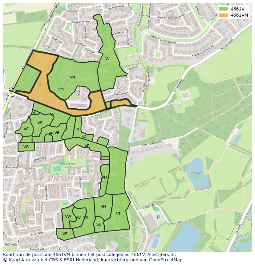 Afbeelding van het postcodegebied 4661 VM op de kaart.
