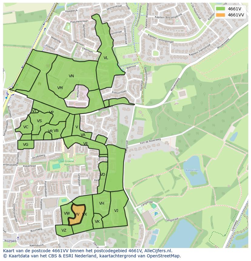 Afbeelding van het postcodegebied 4661 VV op de kaart.