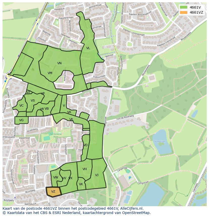 Afbeelding van het postcodegebied 4661 VZ op de kaart.