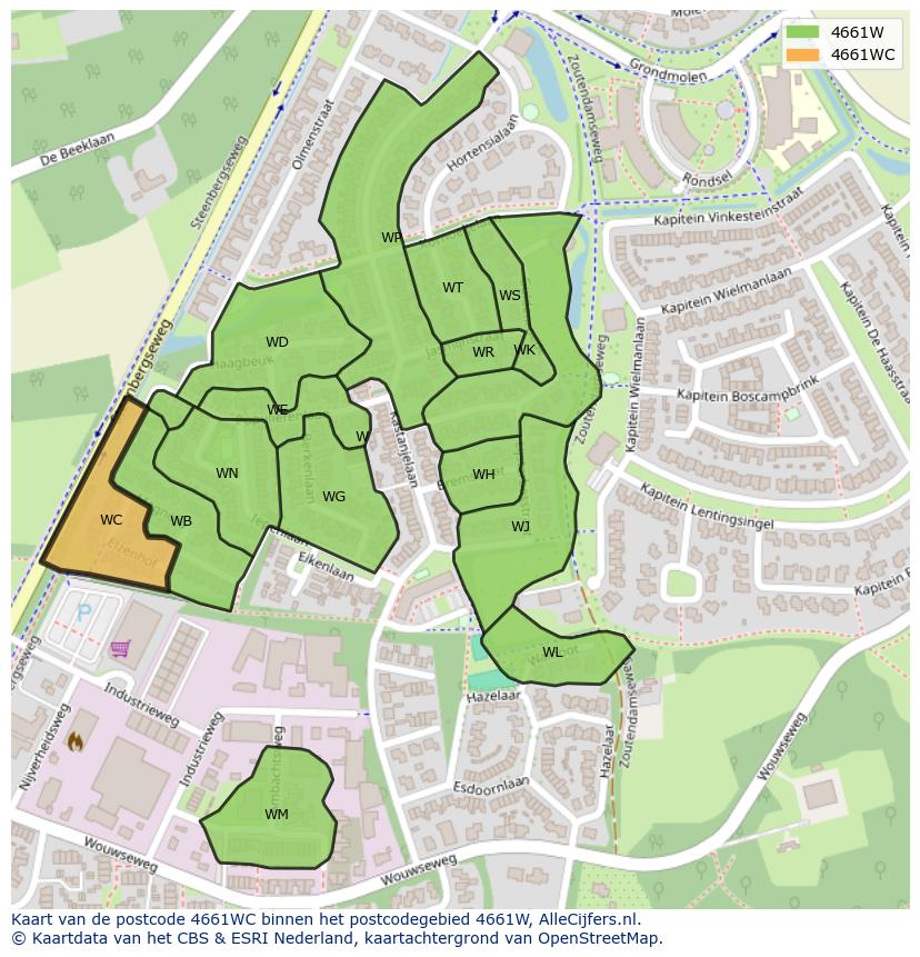 Afbeelding van het postcodegebied 4661 WC op de kaart.