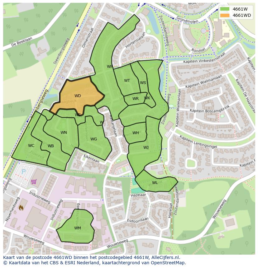 Afbeelding van het postcodegebied 4661 WD op de kaart.