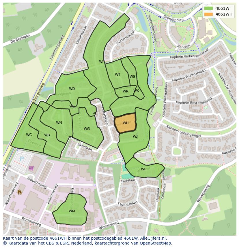 Afbeelding van het postcodegebied 4661 WH op de kaart.