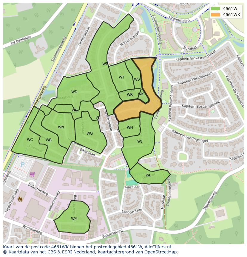 Afbeelding van het postcodegebied 4661 WK op de kaart.