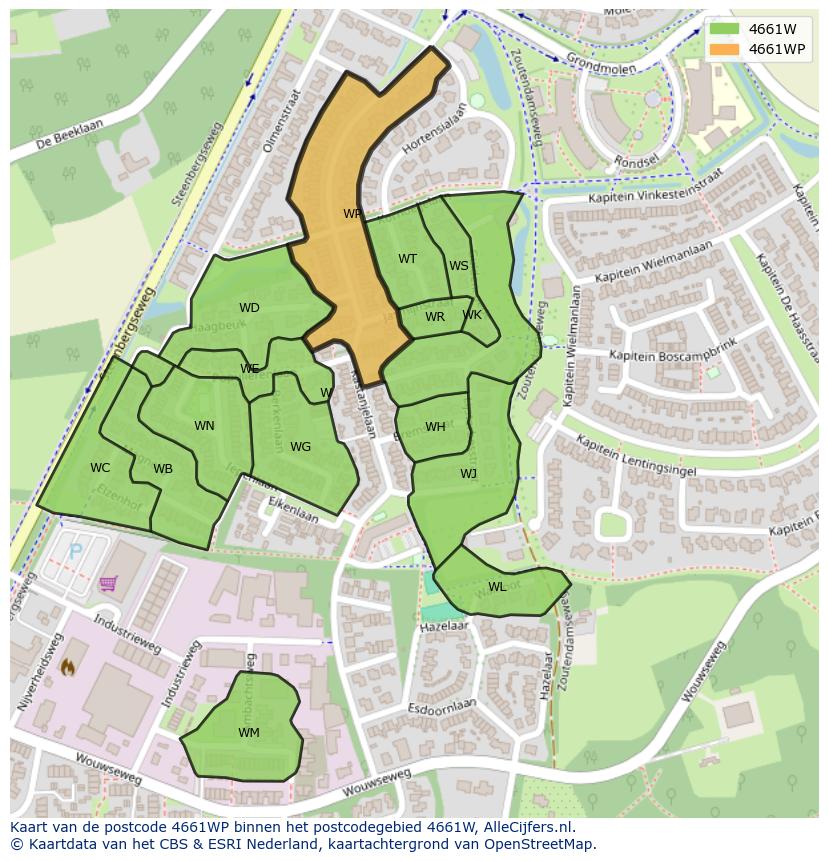 Afbeelding van het postcodegebied 4661 WP op de kaart.