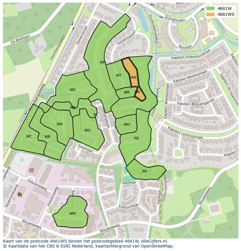 Afbeelding van het postcodegebied 4661 WS op de kaart.