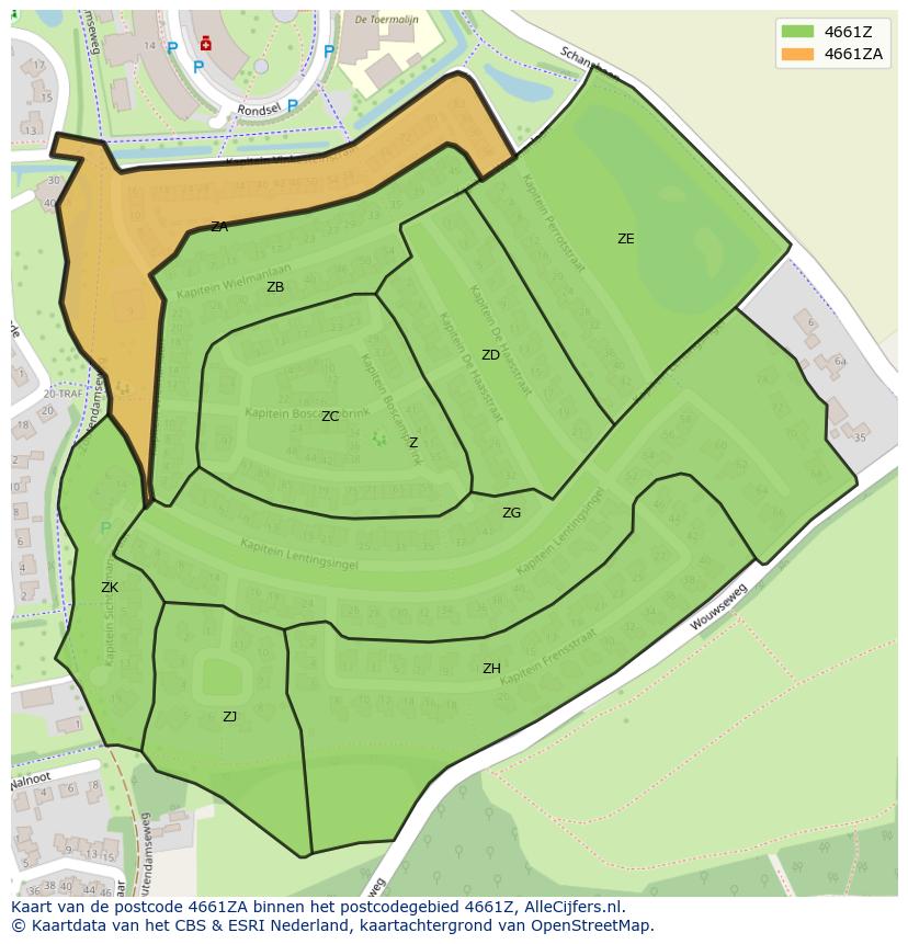 Afbeelding van het postcodegebied 4661 ZA op de kaart.