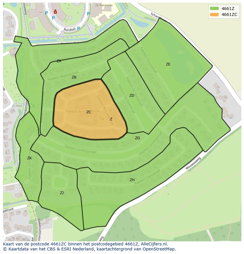 Afbeelding van het postcodegebied 4661 ZC op de kaart.