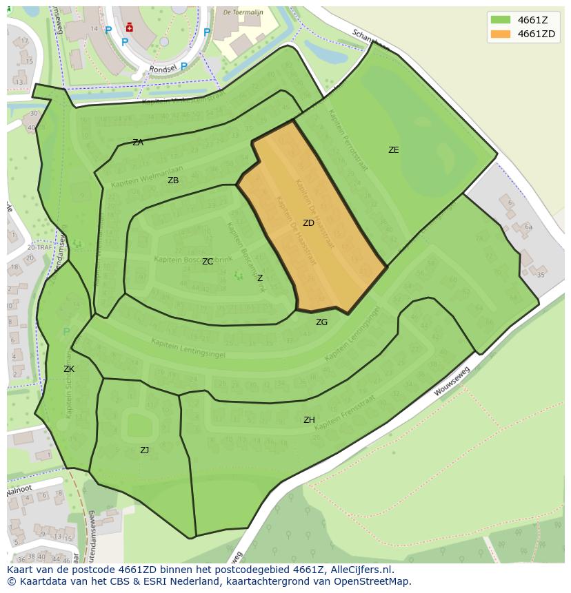 Afbeelding van het postcodegebied 4661 ZD op de kaart.