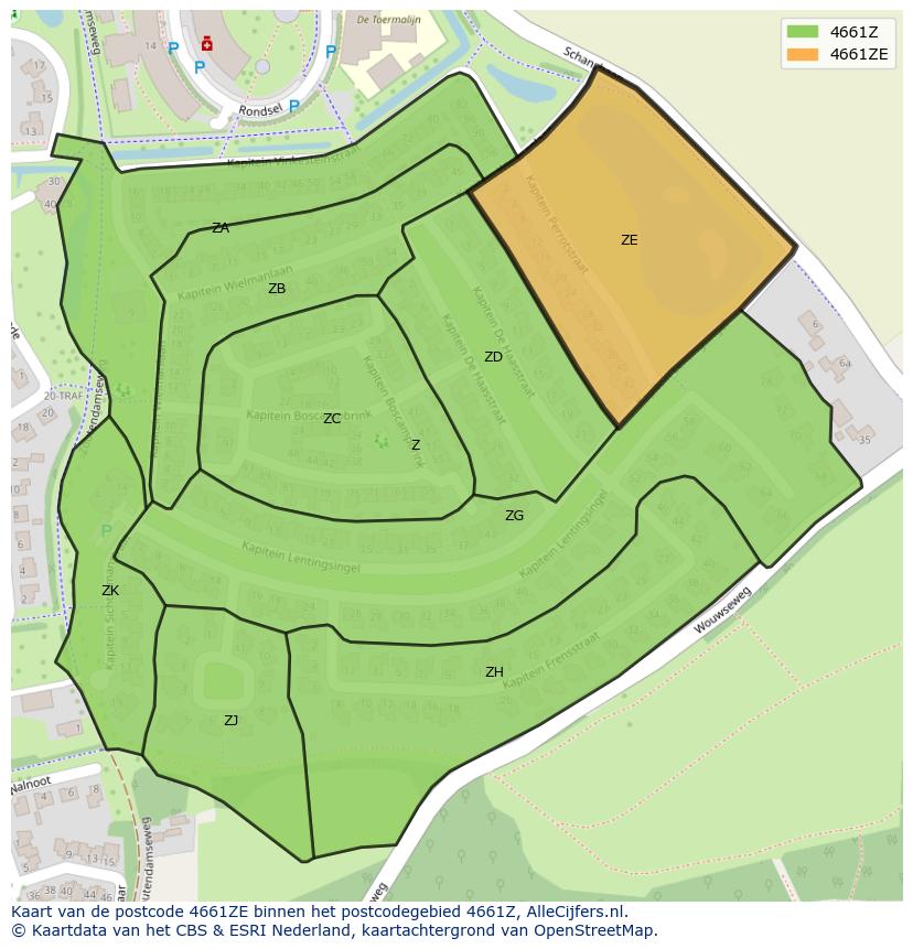 Afbeelding van het postcodegebied 4661 ZE op de kaart.