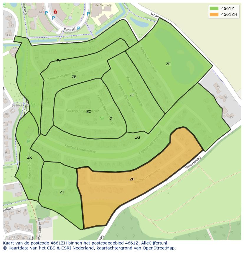 Afbeelding van het postcodegebied 4661 ZH op de kaart.