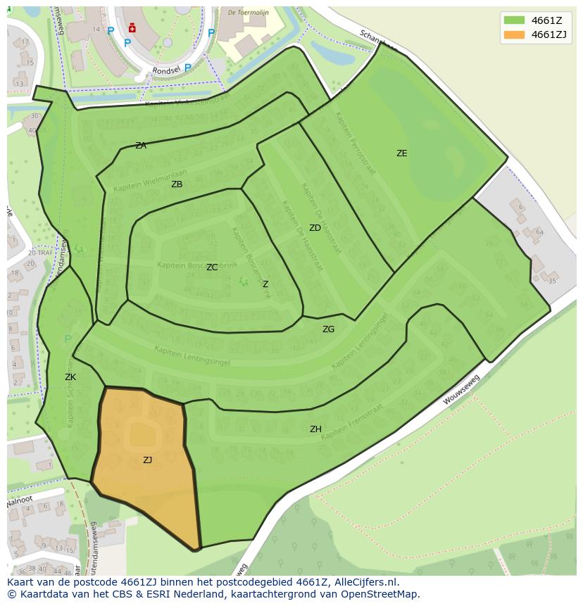 Afbeelding van het postcodegebied 4661 ZJ op de kaart.