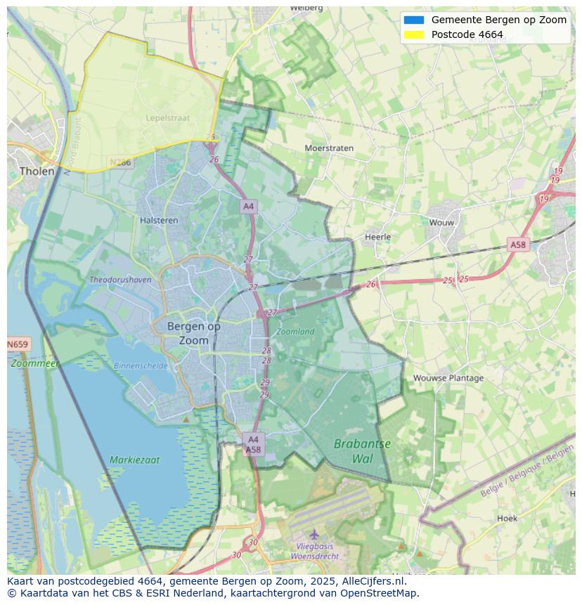 Afbeelding van het postcodegebied 4664 op de kaart.