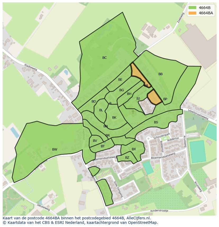 Afbeelding van het postcodegebied 4664 BA op de kaart.