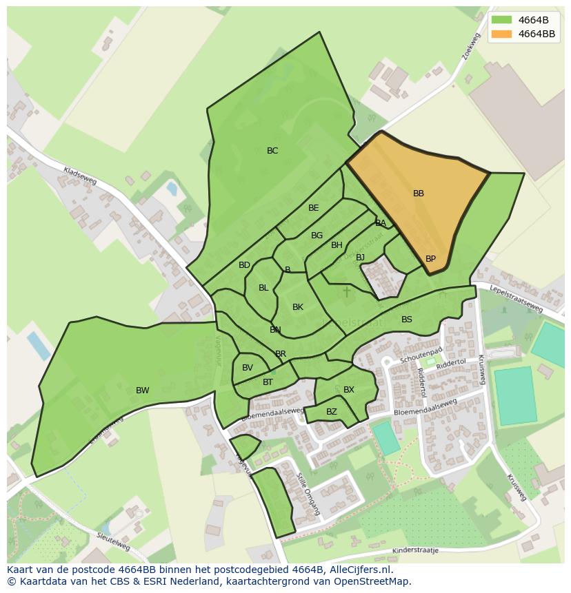 Afbeelding van het postcodegebied 4664 BB op de kaart.