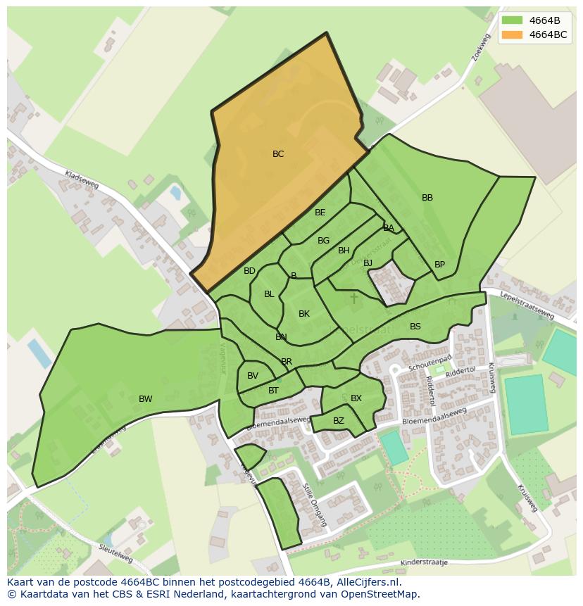 Afbeelding van het postcodegebied 4664 BC op de kaart.