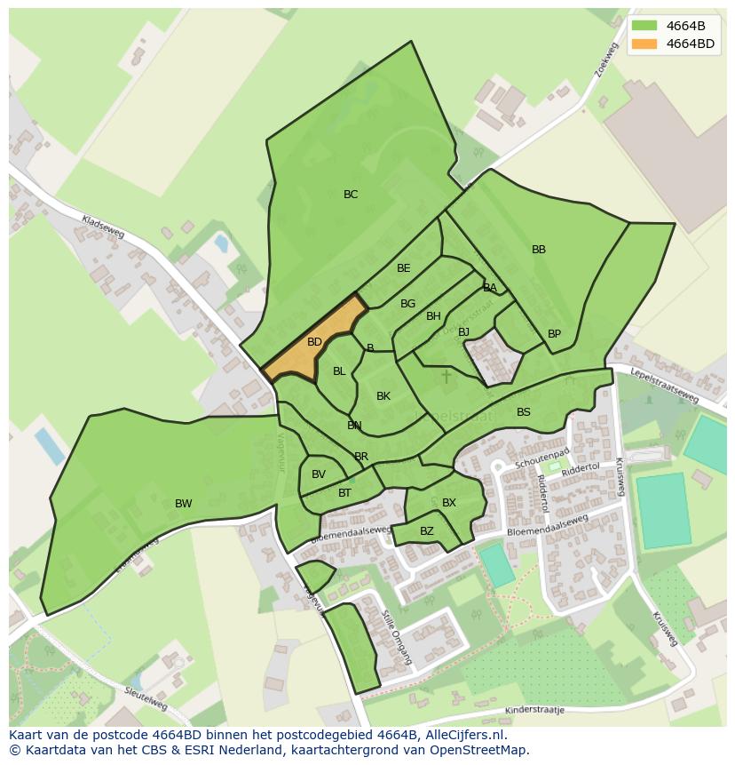 Afbeelding van het postcodegebied 4664 BD op de kaart.