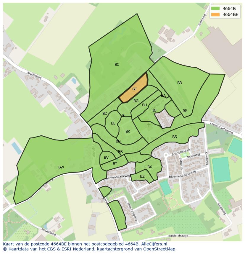 Afbeelding van het postcodegebied 4664 BE op de kaart.