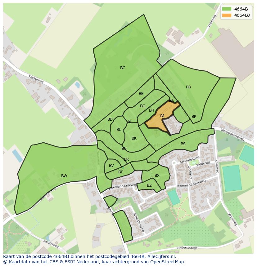 Afbeelding van het postcodegebied 4664 BJ op de kaart.