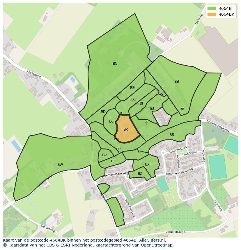 Afbeelding van het postcodegebied 4664 BK op de kaart.