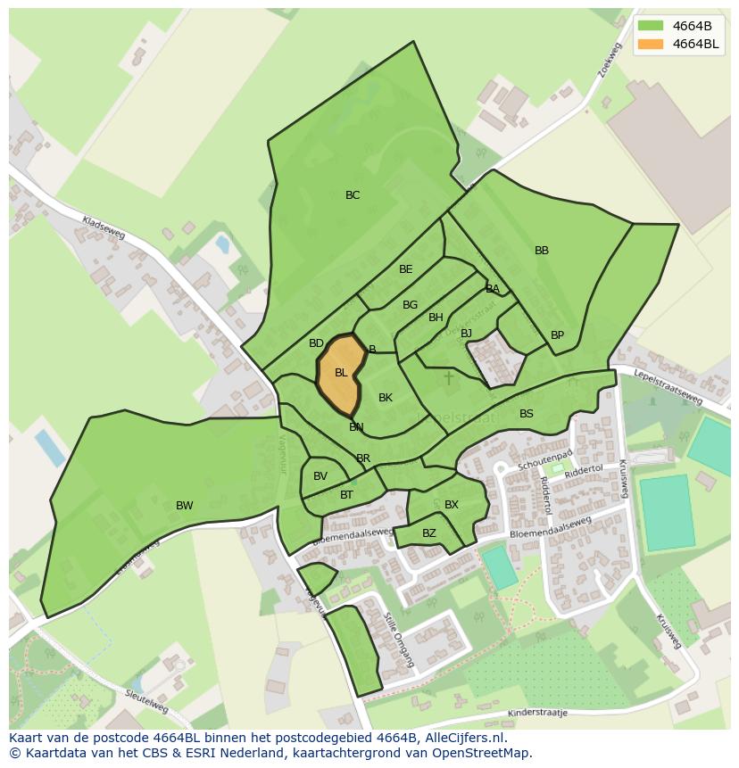 Afbeelding van het postcodegebied 4664 BL op de kaart.