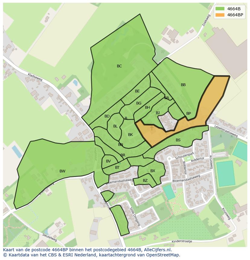 Afbeelding van het postcodegebied 4664 BP op de kaart.