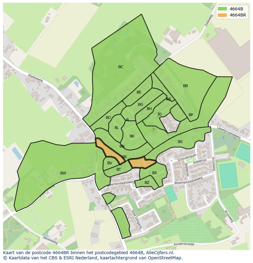Afbeelding van het postcodegebied 4664 BR op de kaart.